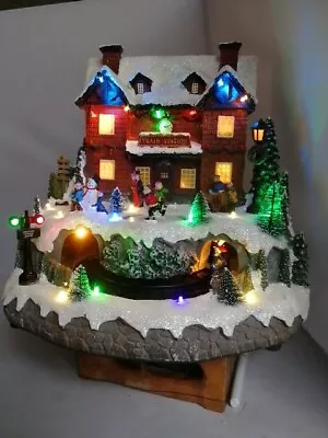 Christmas Train Station Village Scene Moveable MusicaL Decoration • £60