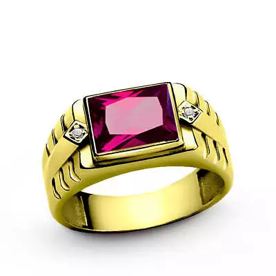 Men's Ring Natural Diamonds And Ruby Gemstone In 10k Yellow Gold • $585