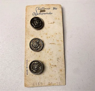 Set Of 3 Metal Vintage Military Buttons By Buttons By Schwanda - Made In USA • $4.85