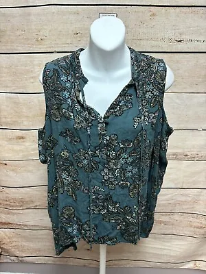 Miss Me Long Sleeve Shirt Size Large Green Cold Shoulder Blouse V-neck Top L/S • $13.82