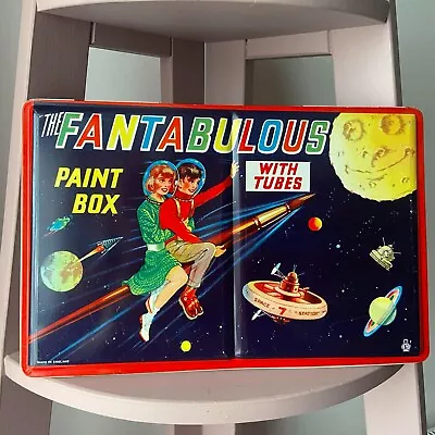 Vintage Space Moon Paint Box Litho Tin Atomic Rocket 1950s • $68.38