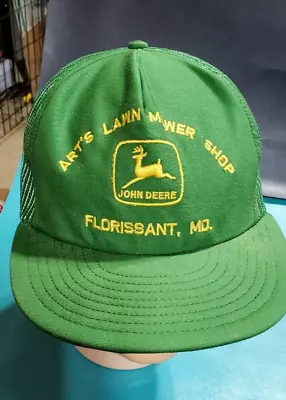 VTG John Deere Hat Green Yellow ART'S LAWN MOWER Snapback Trucker Cap Louisville • $24.95