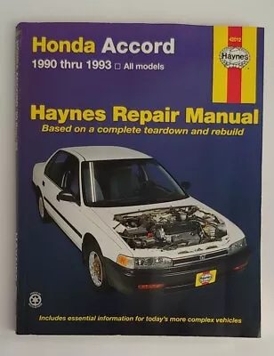 Haynes Repair Manual 42012 Honda Accord 1990-1993 All Models • $9.99