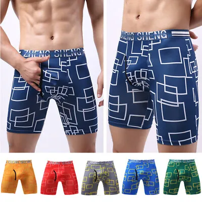 $2.11 • Buy Men's Underwear Boxer Shorts Ice Silk Seamless Sexy Long Leg Underpants Panties