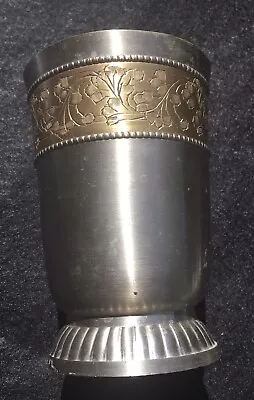 Nice MINT JULEP Pewter (?) And Etched Brass Heavy Cocktail Cup Handmade In India • $22.50