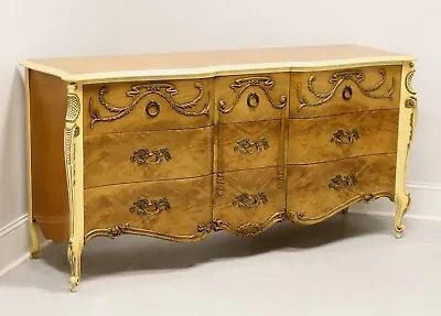 ROMWEBER Mid 20th Century Satinwood French Provincial Triple Dresser • $1495