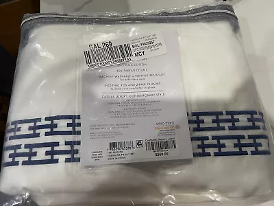 Hotel Collection Chain Link Embroidery F/QUEEN Duvet+Fitted Sheet White/ Blue- • £213.79