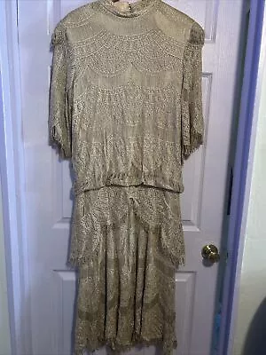 Damianou USA - Mother Of The Bride - Long Sleeve Dress W Fringe - L • $9.99