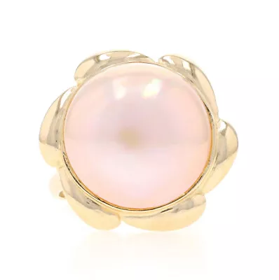 Yellow Gold Cultured Mabe Pearl Cocktail Solitaire Ring - 14k Floral • $359.99