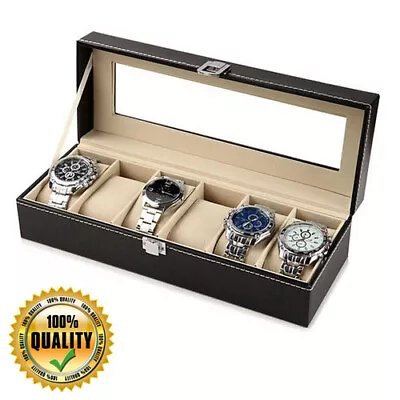 £8.99 • Buy 6 Grid Watch Display Case Jewellery Collection Storage Holder Leather Box Black