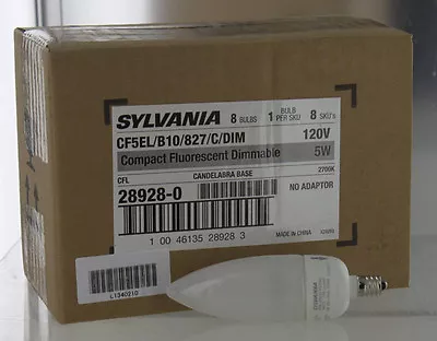 (8) Sylvania 5w Compact Fluorescent Cfl Bulb Dimmable Light Cf5el/b10/827/c/dim • $14