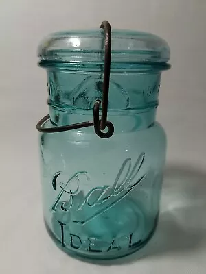 Ball Ideal Blue Aqua Glass Wire Top Pat. July 14 1908 #1 Canning Jar Vintage • $9.98