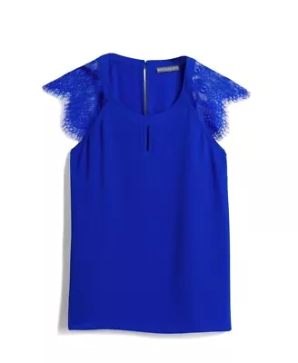 $18.99 • Buy BRIXON IVY Blouse - M - Scoop Neck W/V-Shape Lace Inset, Lace Cap Sleeves
