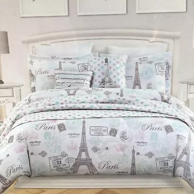 8pc Nicole Miller Paris Eiffel Tower TWIN Comforter Sham Set Pillow Sheets Heart • $159.99