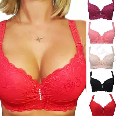 Women Bra Bralette 12-24 C D DD E Push-Up Bra Padded Plunge Lingerie Large Bosom • $10.98