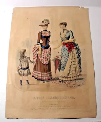Antique French Hand Colored LA MODE ELEGANTE ILLUSTRADA Fashion Print (1731) • $18