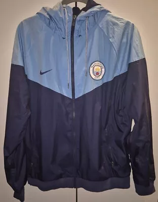 Mens Size Large Manchester City Nike Blue Hooded Windnreaker Training Jacket • £29.99