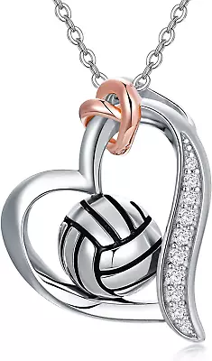 Volleyball Necklace Sterling Sliver Heart Charm Pendant Sports Necklace Jewelry  • $74.66