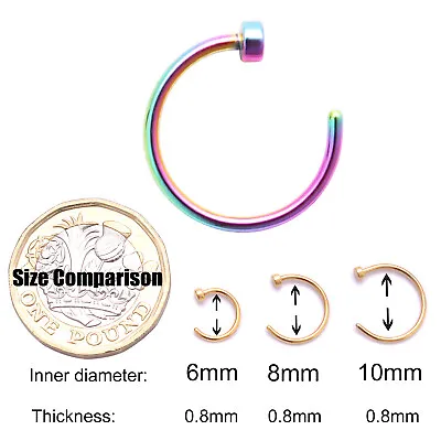 Nose Ring Surgical Steel Fake Nose Rings Hoop Lip Nose Rings Small Thin Piercing • £0.99