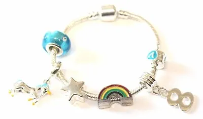 Children's 'Magical Unicorn 8th Birthday' Silver Plated Charm Bead Bracelet • £12.50