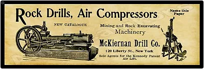 1901 McKiernan Rock Drills Metal Sign 12  X 36  USA STEEL XL Size - 4 Lbs • $88.88