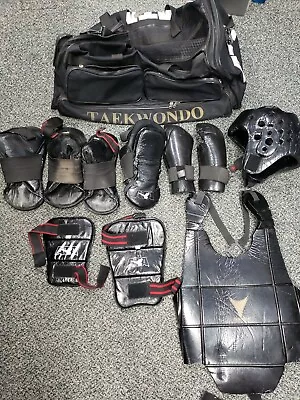 ATA Taekwondo Bag Of Sparring Protective Gear Set Gloves Headwear Pads Lot Set • $103.96