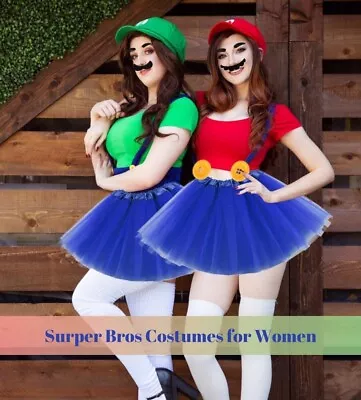 Super Bros Mary & Luigi Costume For Women Hats Mustache Gloves Accessories NEW • $17.48