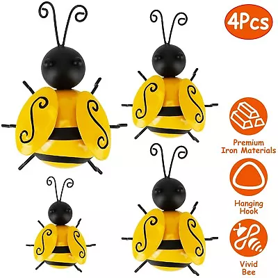 4pcs Bumble Bee Wall Art Decor Sculptures Metal Outdoor Garden Fence Art Statue • $15.99