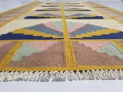 Vintage Handmade Traditional Geometric Beige Kilim Floor Rug Carpet 174x96cm • £175