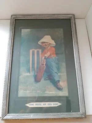 THE HOPE OF HIS SIDE C. 1900s CRICKET PRINT BY E P KINSELLA Framed. • £50