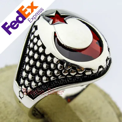 925 Sterling Silver Faceted Ruby Stone Turkish Handmade Men's Ring All Sizes • $43.40