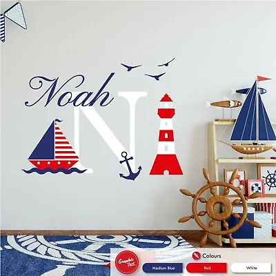 Nautical Personalised Wall Sticker Kids Bedroom Boat Custom Nursery Vinyl Decal • £25.99