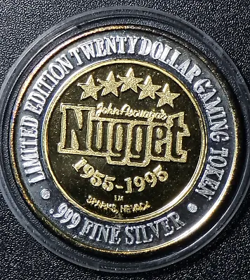 1955-1995 Nugget 40th Anniversary Sparks NV .999 SILVER Strike $20 Casino Token • $84.95