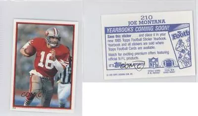 1985 Topps Album Stickers Coming Soon Joe Montana #210 HOF • $0.99