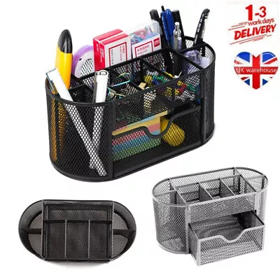 Desk Organiser Set Metal Mesh Office Pen Pencil Holder Stationary Organizer Tidy • £8.98