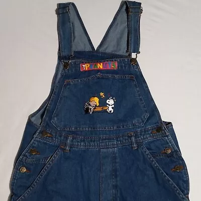 Adult Medium Vintage 90s Y2K PEANUTS Snoopy Denim Bib Overalls • £126.46