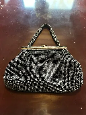 Vintage 1960's Handmade Black Beaded & Brass Handbag Hong Kong • $16