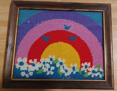 Vintage Framed Rainbow Needlepoint 12 X 10  • $6.50