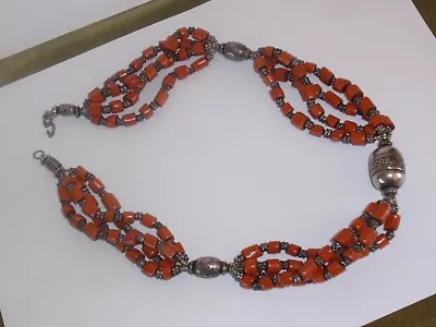 Moroccan Necklace Orange Beads & Silver Tone Beads NWOT • $22