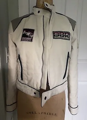 Bomb Boogie Raceway Team Jacket Women White T-bird Leather Moto Sz S-M-L Rare • $121