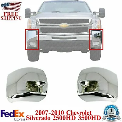 Set Of 2 Front Bumper Chrome End Caps For 2007-2010 Chevy Silverado 2500HD 3500 • $170.77