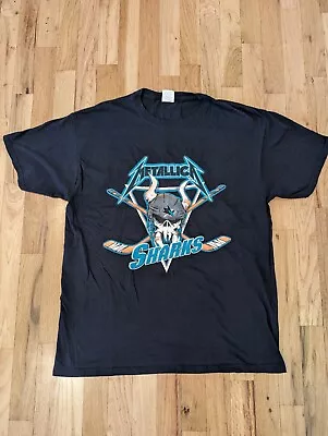 Vintage '81 NHL San Jose Sharks Metallica  Night T Shirt Large Black 100% Cotton • $24.99