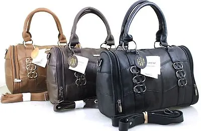 New Ladies Women Lorenz Cowhide Real Leather Tote Barrel Shoulder Bag Handbag • £18.99