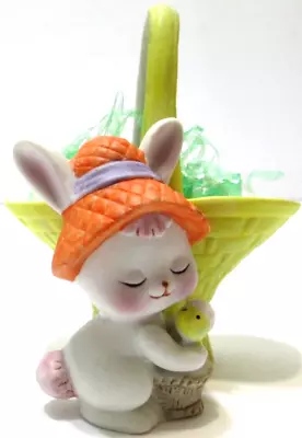 Vintage Easter Decor - Enesco Bunny Rabbit Hugging Baby Chick W Basket 4 1/4  T • $18.99