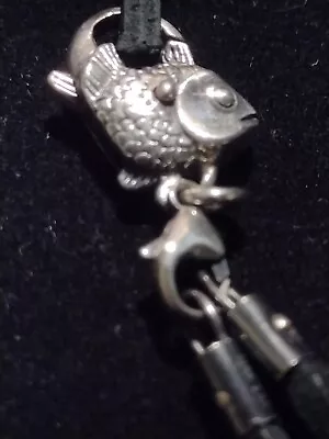 $75 • Buy Vtg Trollbeads Sterling Fish  Laa Leather Double Lace Lock Clasp Necklace 16 +