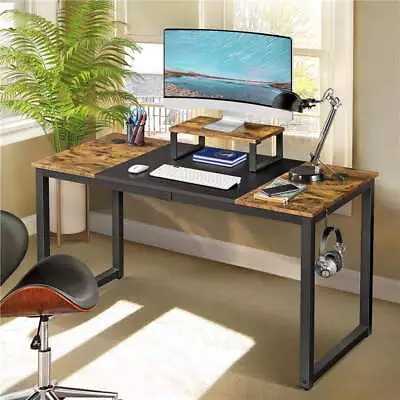 Industrial Computer Desk With Monitor Stand Home Office Task Table Rustic Brown • $105