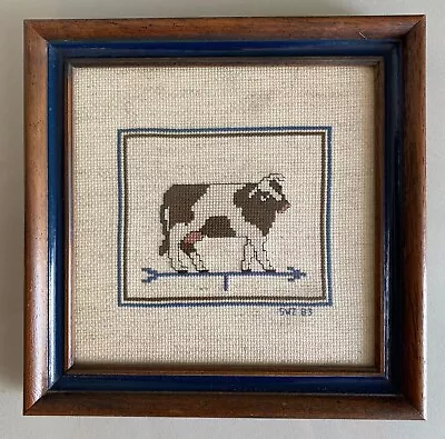 Vintage Framed Cross Stitch Cow Weathervane • $10