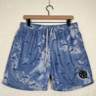 Maui And Sons Board Shorts Mens Medium Blue Tie Dye Skarks All Over Swim Trunks • $7.18