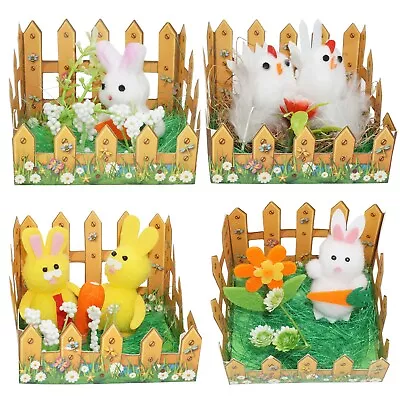 8cm Easter Picket Fence Rabbit Chick & Flower Decorations Kids Stuffed Toys • £5.99