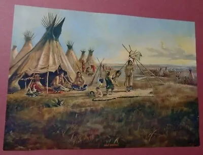 C M Russell Indians Teepees Dogs Sample 13.5 X9.5  Print 1940s • $14.99